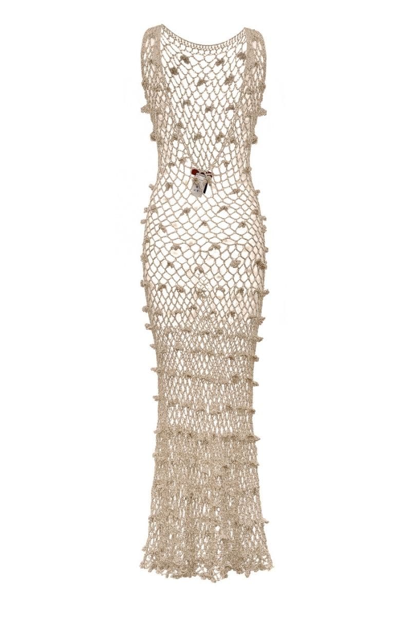 MALVA SILVER HANDMADE CROCHET MAXI DRESS | Andreeva | CULT MIA