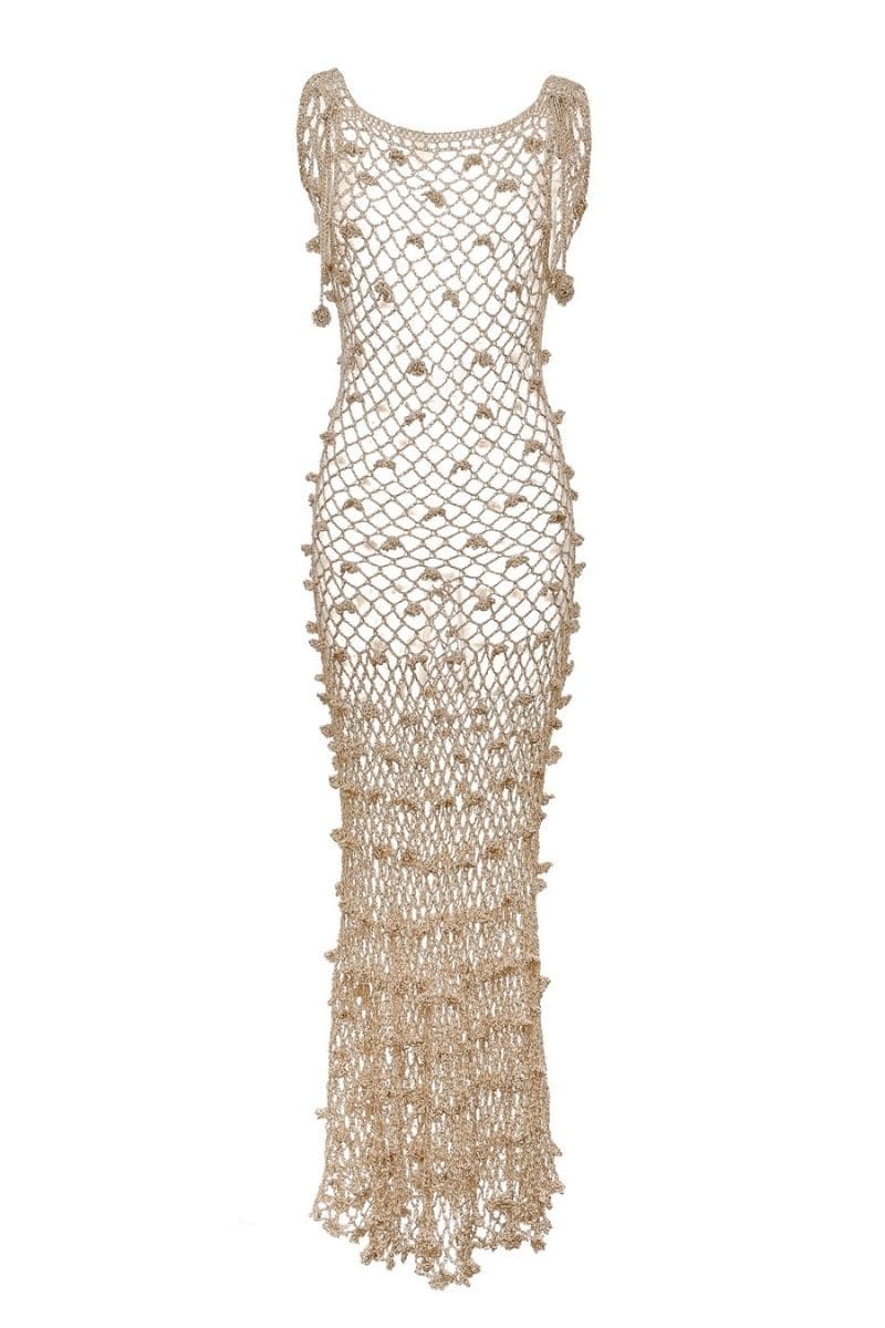 MALVA SILVER HANDMADE CROCHET MAXI DRESS | Andreeva | CULT MIA