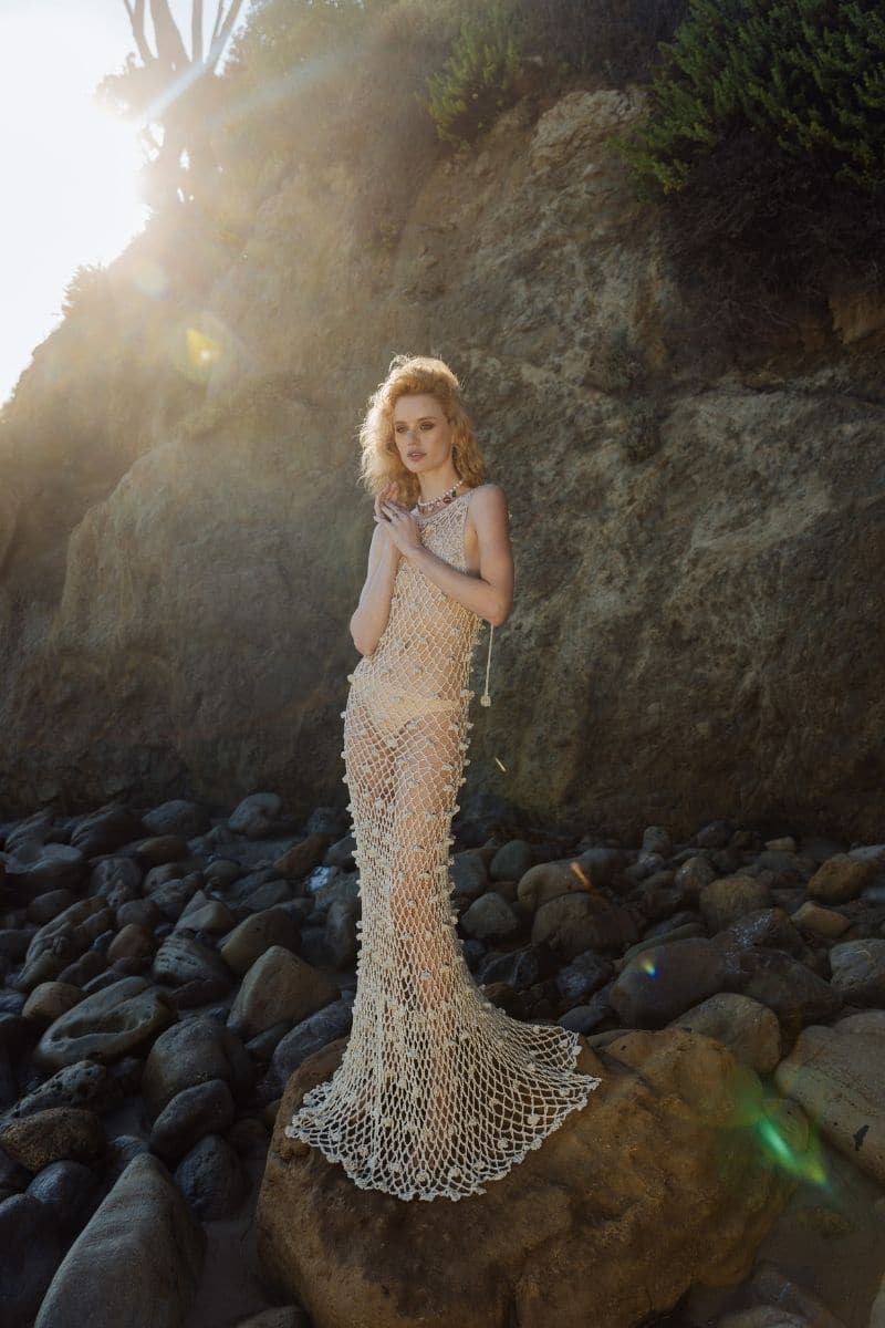 MALVA SILVER HANDMADE CROCHET MAXI DRESS | Andreeva | CULT MIA