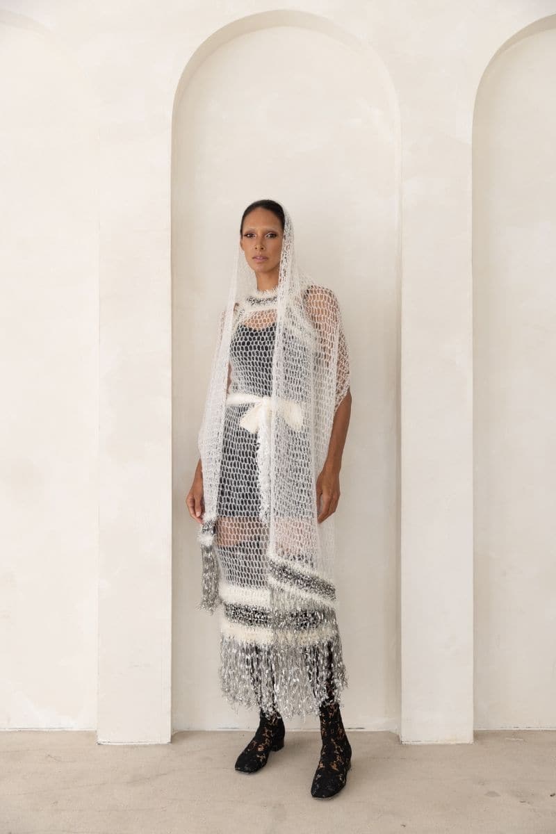 WHITE ROSE HANDMADE KNITTED MIDI DRESS | Andreeva | CULT MIA