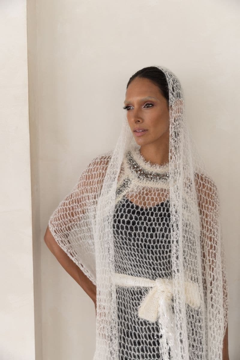 WHITE ROSE HANDMADE KNITTED MIDI DRESS | Andreeva | CULT MIA