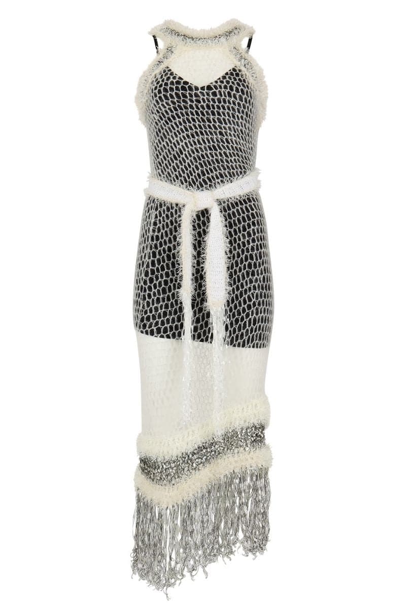 WHITE ROSE HANDMADE KNITTED MIDI DRESS | Andreeva | CULT MIA