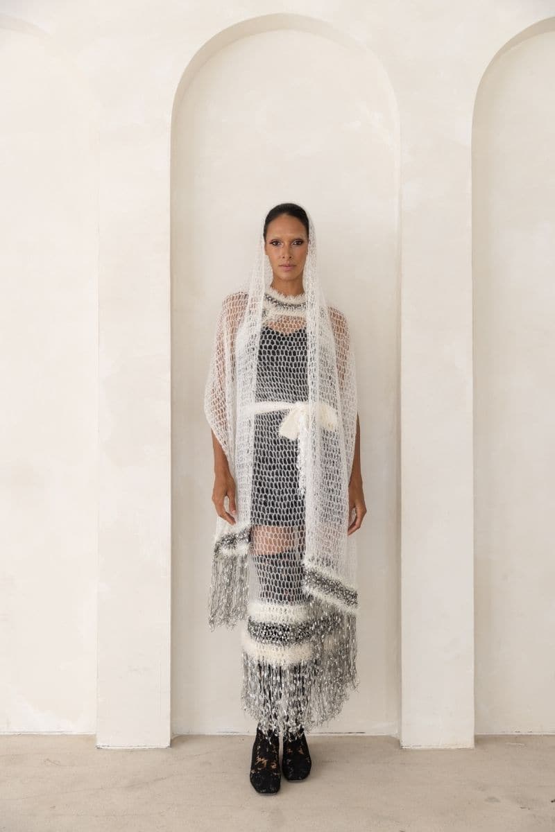 WHITE ROSE HANDMADE KNITTED MIDI DRESS | Andreeva | CULT MIA