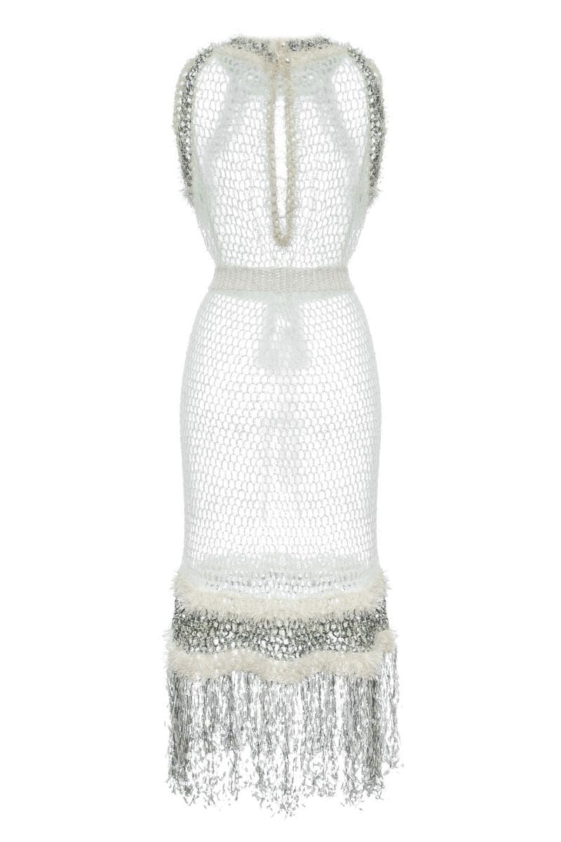 WHITE ROSE HANDMADE KNITTED MIDI DRESS | Andreeva | CULT MIA