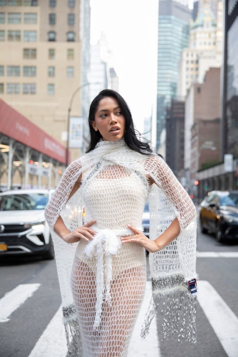 WHITE ROSE HANDMADE KNITTED MIDI DRESS | Andreeva | CULT MIA