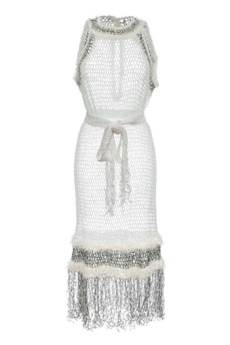 WHITE ROSE HANDMADE KNITTED MIDI DRESS | Andreeva | CULT MIA