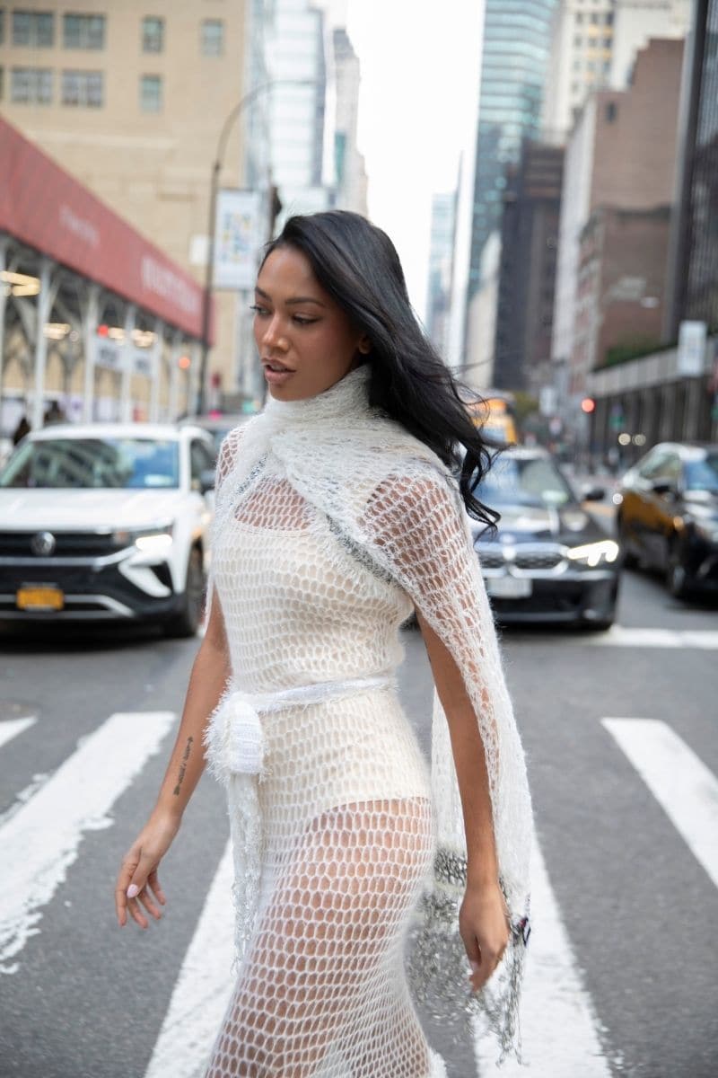 WHITE ROSE HANDMADE KNITTED MIDI DRESS | Andreeva | CULT MIA