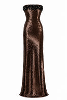 Urban Muse Asher maxi dress in brown, flowing gown with a relaxed fit and elegant design, perfect for formal or casual occasions.