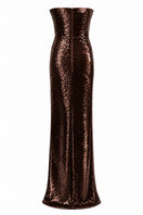 Urban Muse Asher maxi gown in brown, flowing fabric with a relaxed fit and elegant design, perfect for formal occasions.