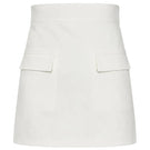 Izakova Atena off-white mini skirt displayed on a hanger with a clean background, showcasing its simple, stylish design.