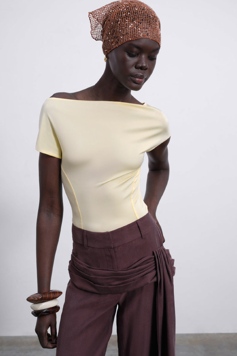 AUREON CUT-OUT BODYSUIT IN BUTTER YELLOW