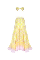 Gigii's Aurora Gialla co-ord set featuring a yellow bandeau top and matching high-waisted shorts.