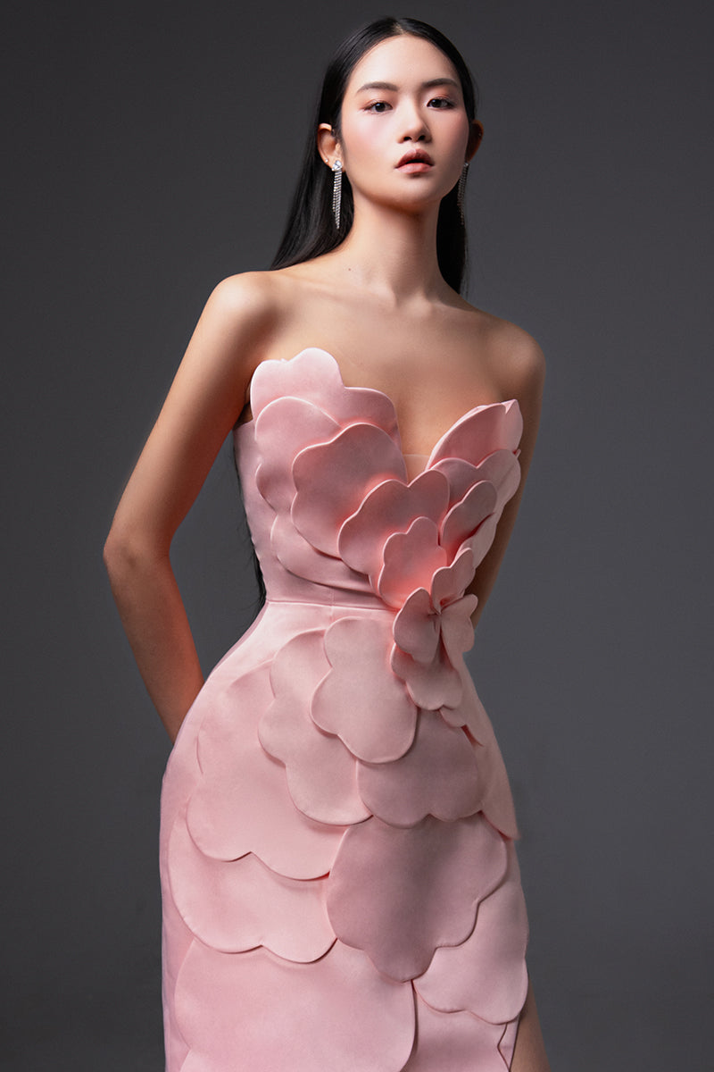 Pink CULT MIA X HAPPY CLOTHING pegged sleeveless taffeta gown, shown in a stylish and elegant design with a smooth fabric finish.