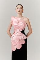 Elegant flower applique body gown by Happy Clothing featuring intricate floral details and a flowing silhouette.