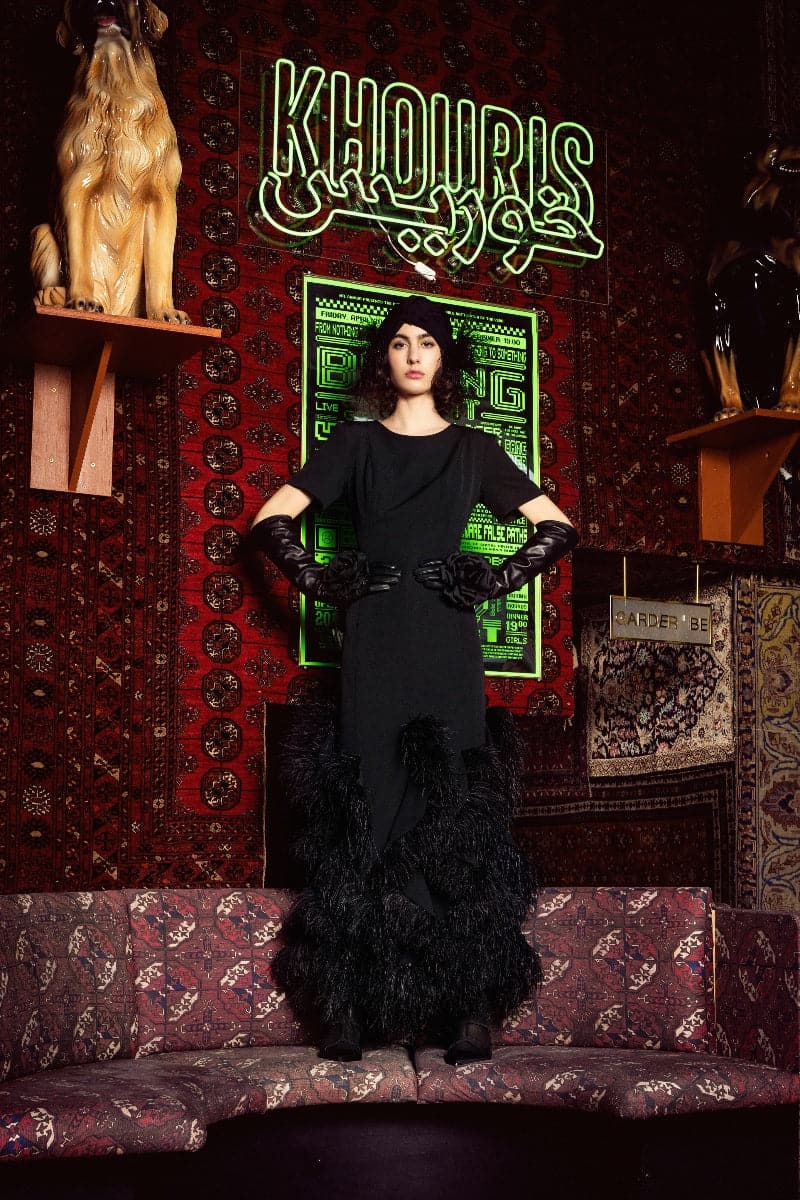 BLACK MAXI DRESS WITH FEATHER PANELS | CULT MIA | Nana Gotti BLACK MAXI DRESS WITH FEATHER PANELS | CULT MIA | Nana Gotti