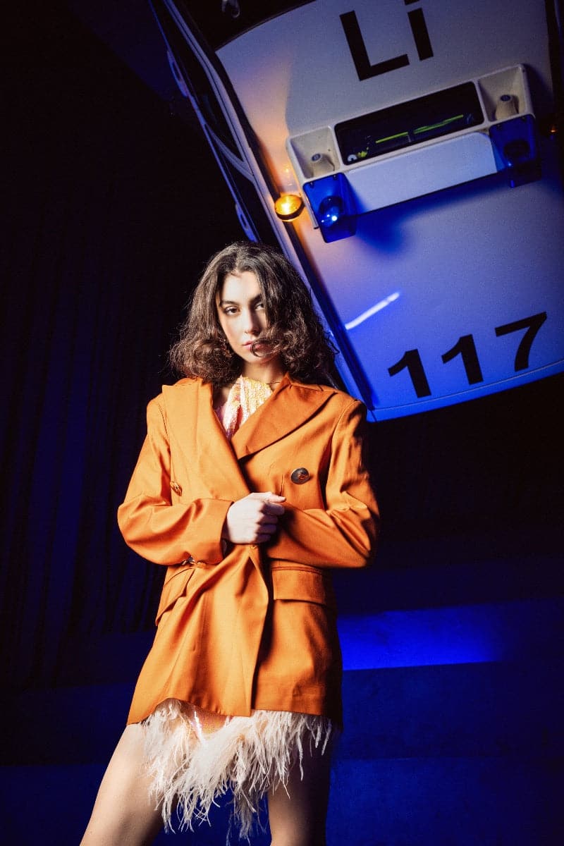 ORANGE DOUBLE-BREASTED WOOL-BLEND BLAZER - CULT MIA