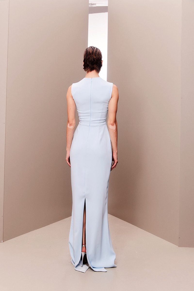 BABY BLUE CORSET DRESS WITH DETACHABLE EMBROIDERED CAPE - CULT MIA