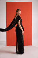 Black embroidered corset set co-ords by Joanna Andraos, showing the back view with intricate embroidery details.
