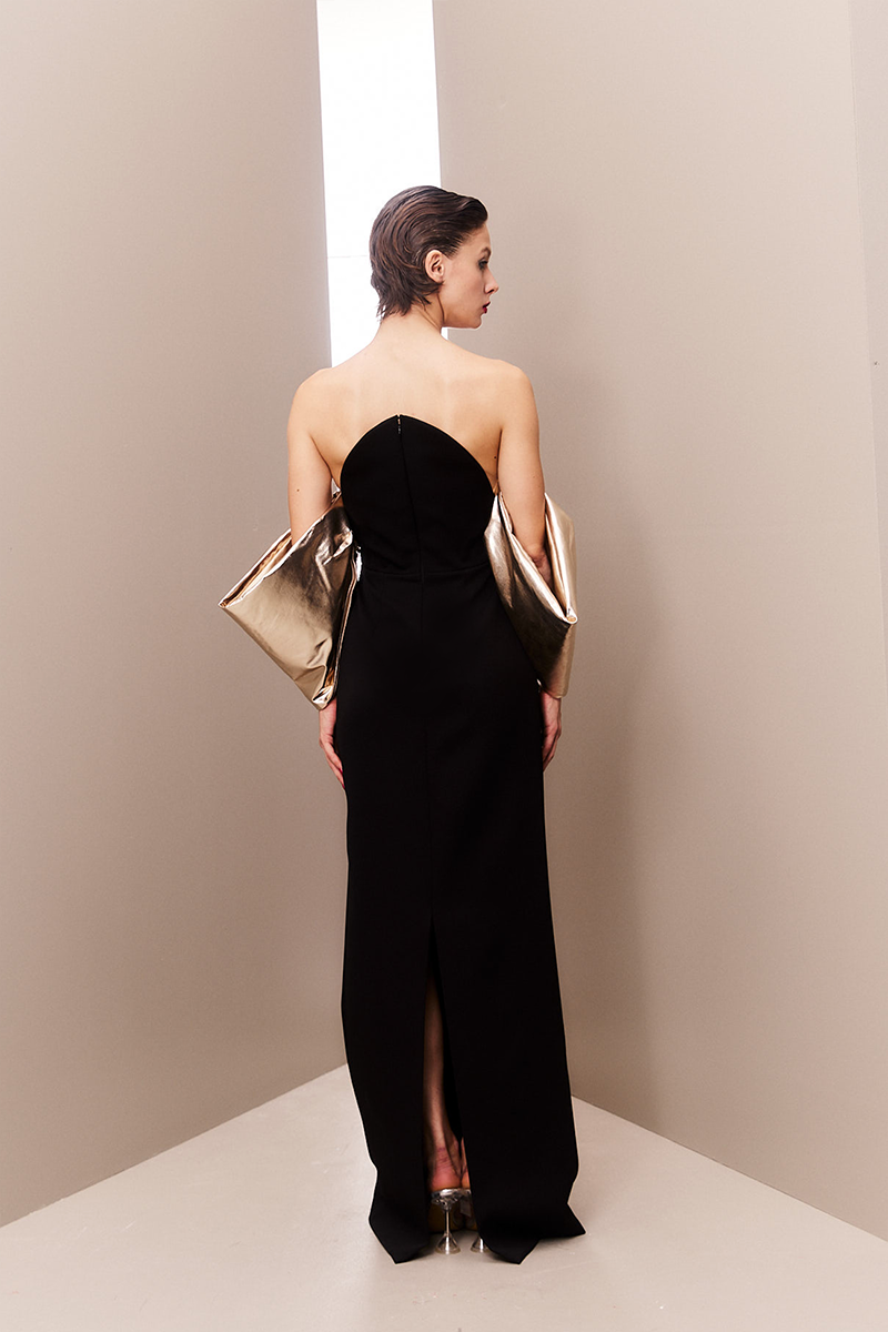 METALLIC-SLEEVED CIRCULAR BODICE DRESS - CULT MIA