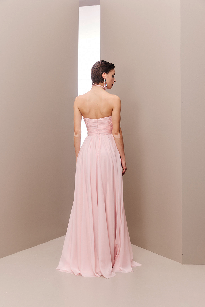 POWDER PINK CORSET DRAPED GOWN - CULT MIA