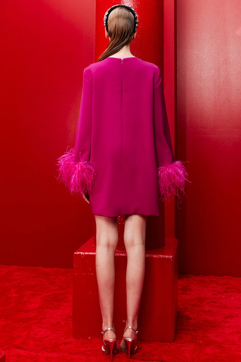 SHORT DRESS WITH DAZZLING CRYSTAL IN DEEP MAGENTA - CULT MIA