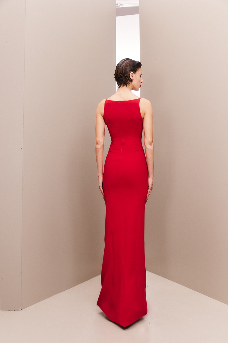 RED BOATNECK MAXI DRESS - CULT MIA