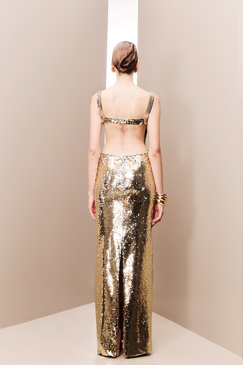 GOLDEN SEQUINED BACKLESS DRESS - CULT MIA