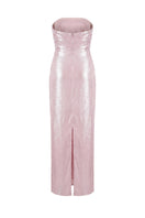 Aisl pleated bodice maxi dress shown from the back, featuring a flowing silhouette and elegant pleated details in soft fabric.