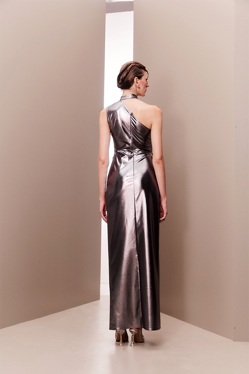 GLIMMERING ONE-SHOULDER METALLIC DRESS - CULT MIA