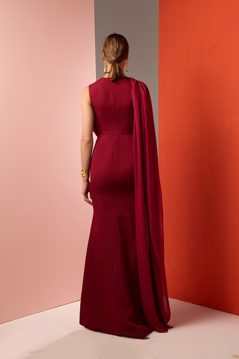one shoulder cape maxi dress One shoulder wedding dress with side cape 8 US / Lavender