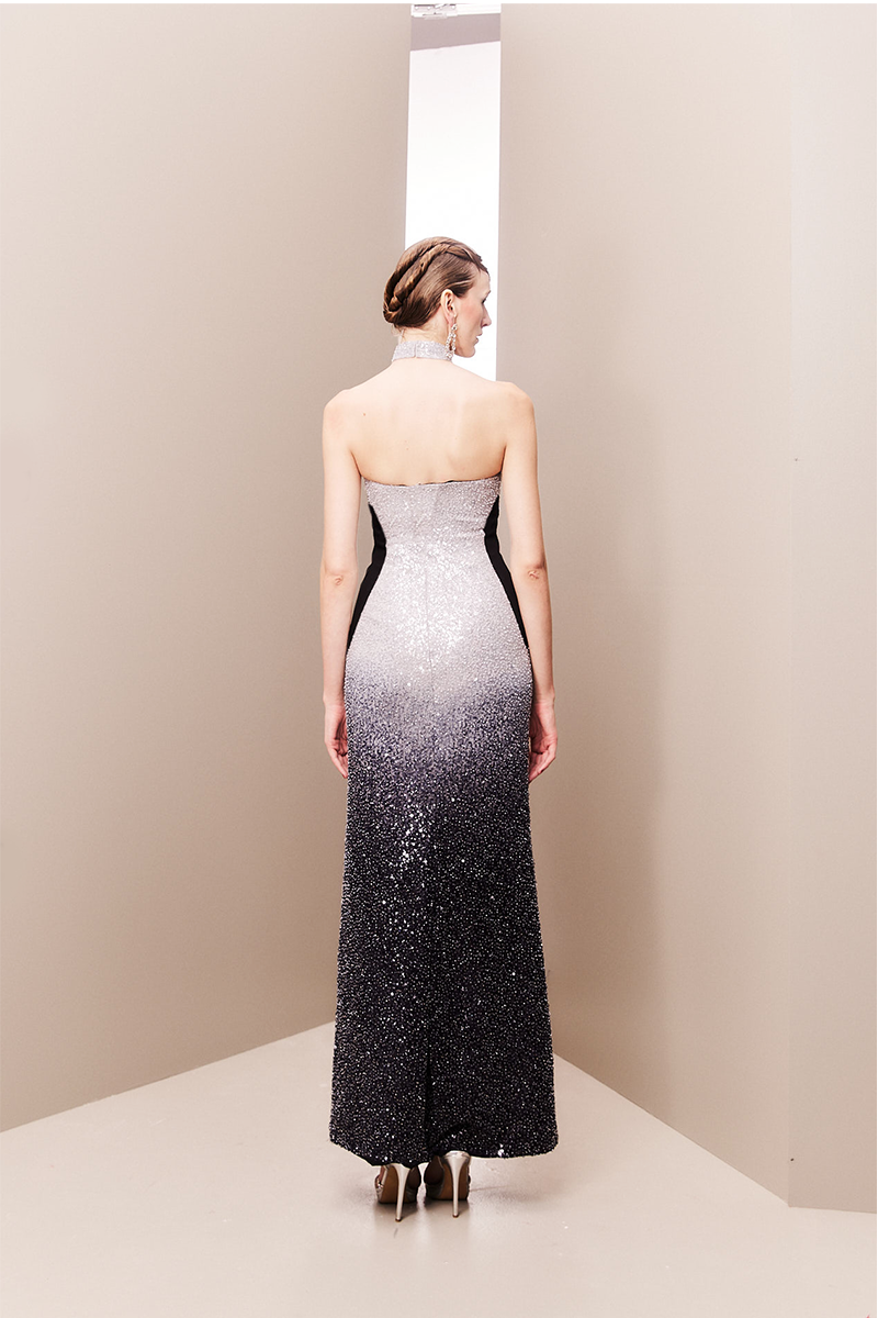 ETHEREAL OMBRE FULLY EMBROIDERED STRAPLESS DRESS - CULT MIA