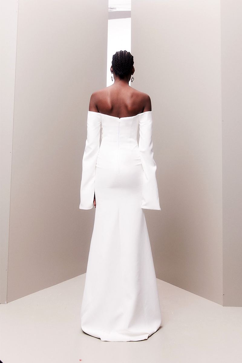 CRYSTAL EMBELLISHED OFF-SHOULDER BRIDAL GOWN - CULT MIA