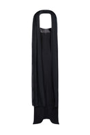 Black feather corset gown by Joanna Andraos, showing the back view with intricate feather detailing and fitted silhouette.