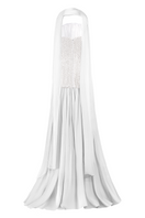White strapless top and skirt co-ords set with matching scarf by Joanna Andraos, shown from the back.
