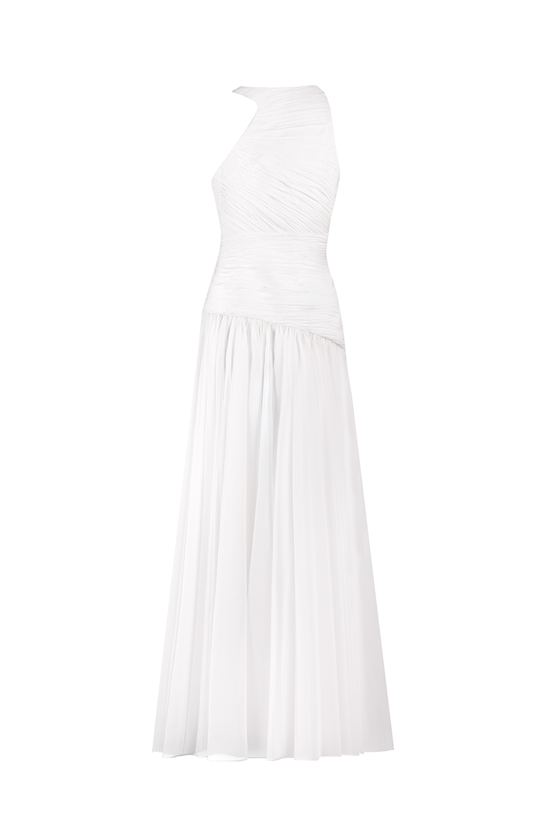 ASYMMETRICAL LOW WAISTLINE GOWN IN WHITE | CULT MIA | Joanna Andraos ASYMMETRICAL LOW WAISTLINE GOWN IN WHITE | CULT MIA | Joanna Andraos