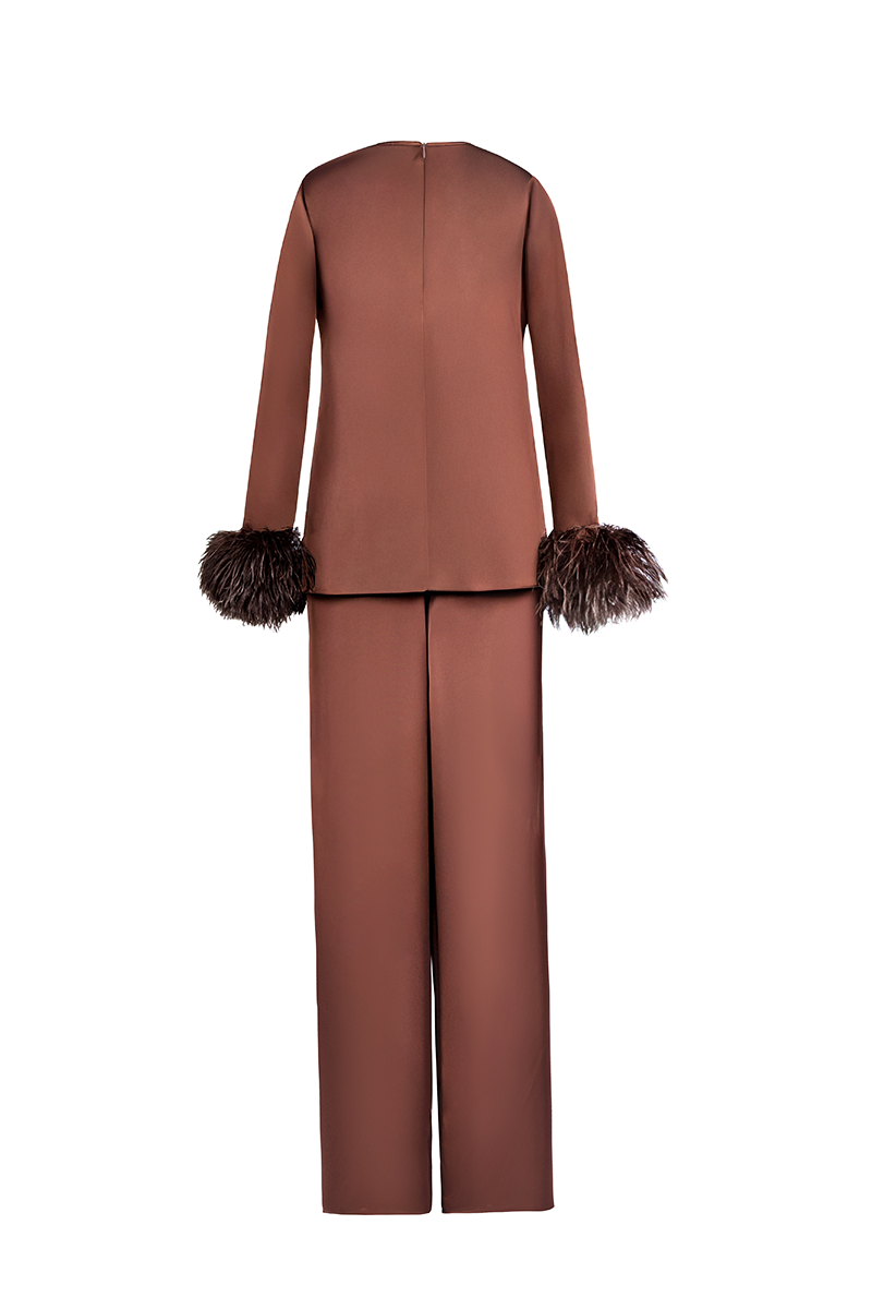 Joanna Andraos CULT MIA X Joanna Andraos silk-effect co-ord ensemble shown from the back in a sleek, stylish design.