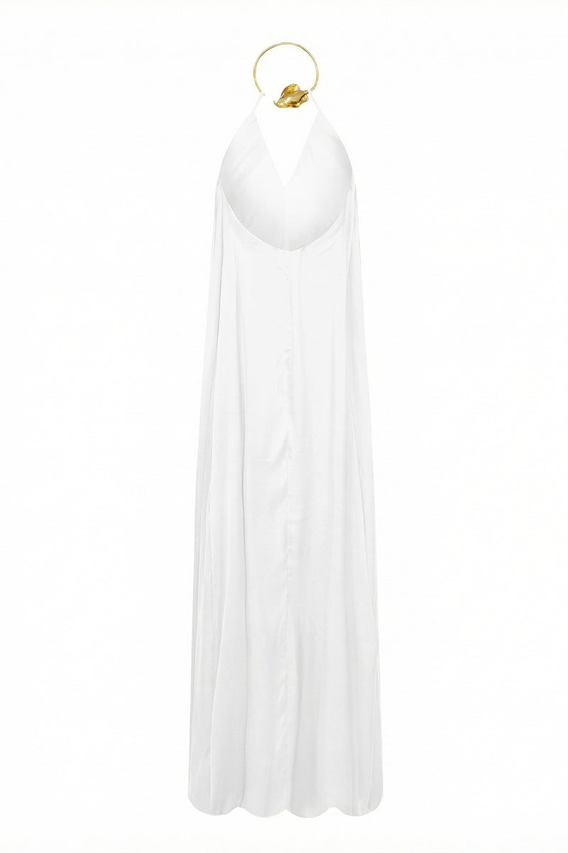 Back view of Laura Escobar Portobello maxi dress in ivory, flowing summer dress with relaxed fit and elegant design.
