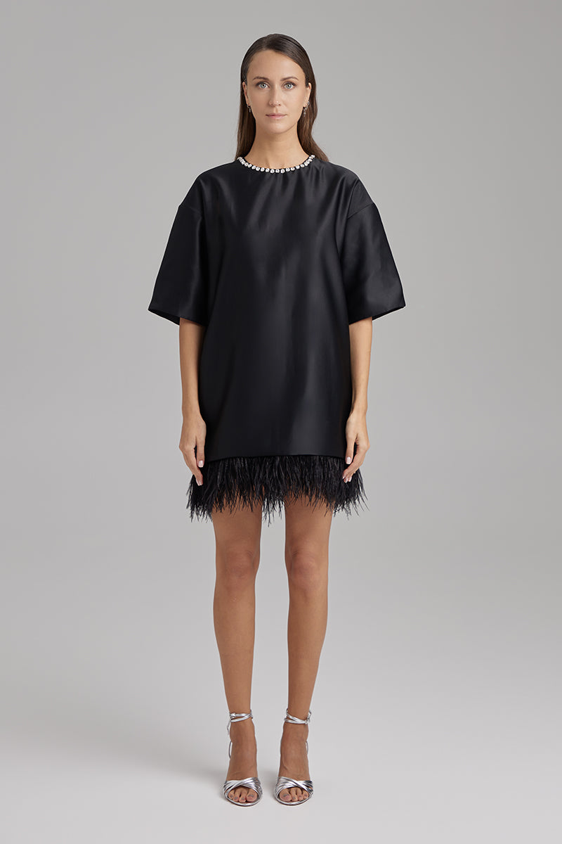 VERA JET BLACK DIAMONDS AND FEATHERS DRESS - CULT MIA