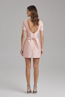 Pink LARA fondant mini dress by BAÉ with diamond belt, showcasing a stylish and elegant sleeveless design.