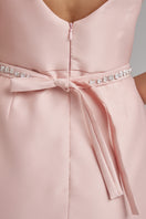 Pink Lara fondant mini dress with diamond belt from BAÉ, featuring a fitted silhouette and stylish design.