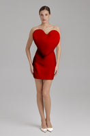 Red heart-printed mini dress from BAÉ's Joy Radiant collection, featuring a fitted silhouette and stylish design.