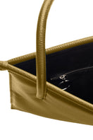 Behn New York Frida flat tote bag in pebble olive leather with shoulder strap and detailed stitching.