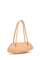 Behn New York Elizabeth Baguette Mini Pebble top handle bag in peach, featuring a textured pebble leather finish.