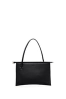 Black FRIDA Flat Tote Pebble shoulder bag by behno New York, front view showing sleek design and textured pebble leather.