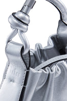 Silver metallic Baguette Mini Top Handle Bag with ruched saffiano texture by behno New York.