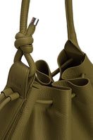 Large olive pebble leather shoulder bag by behno New York, featuring a stylish and spacious design with shoulder strap.