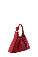 Red behno New York Tina Baguette Mini Nappa ruched top handle bag with elegant design and structured shape.