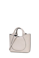 Behn New York Katrina Mini Tote Pebble in Pumice, a stylish shoulder bag with textured pebble leather in light gray.