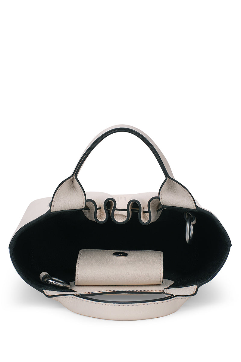 Behn0 New York Katrina Mini Tote Pebble in Pumice, a stylish shoulder bag with textured pebble leather and sleek design.