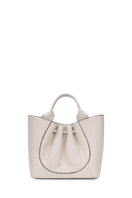Behnó New York Katrina Mini Tote Pebble in Pumice shoulder bag with front view, soft pebble texture and compact design.